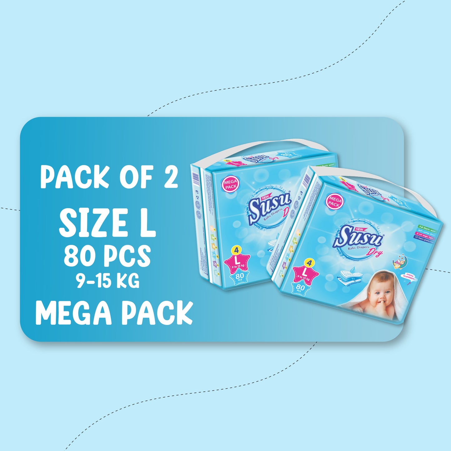 NEW SUSU DRY MEGA (L)-80 PCS BUNDLE PACKS OF 2