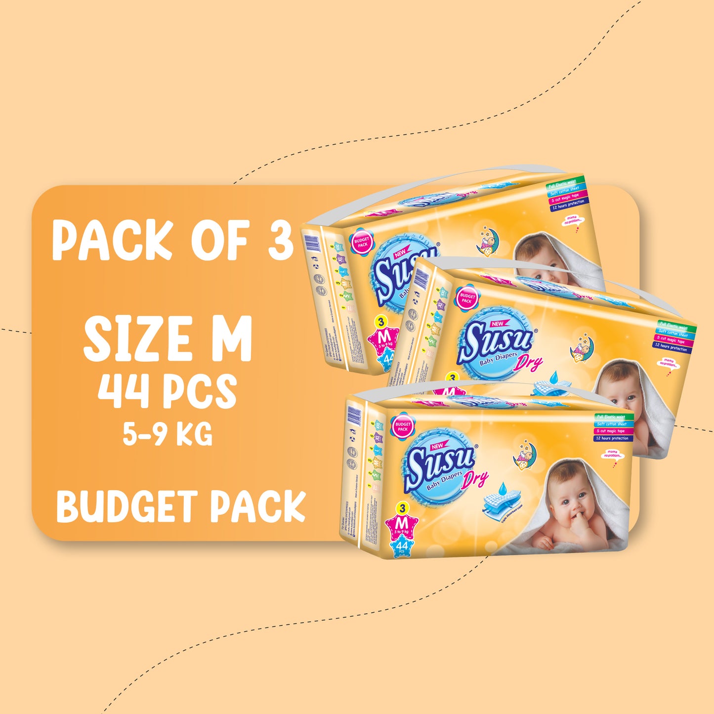 NEW SUSU DRY (M)-44 PCS BUDGET BUNDLE PACK OF 3