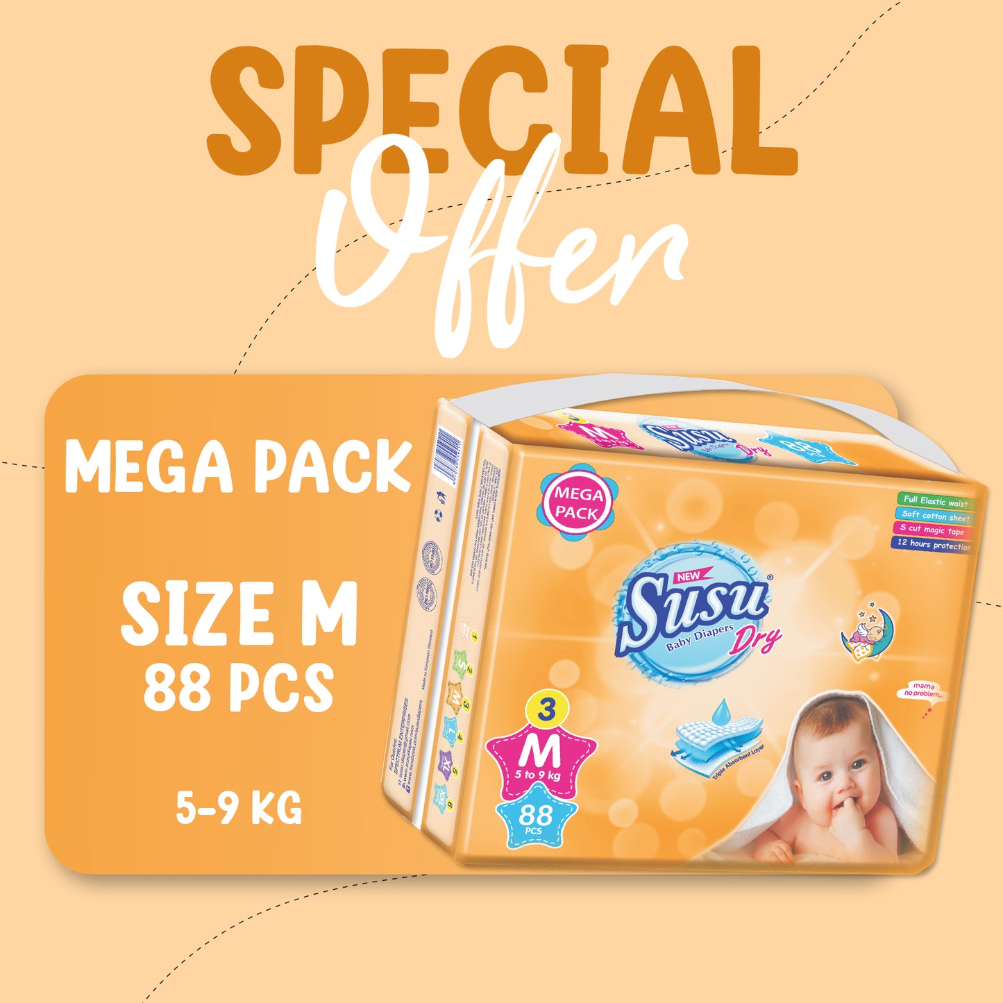 NEW SUSU DRY MEGA (M)- 88 PCS