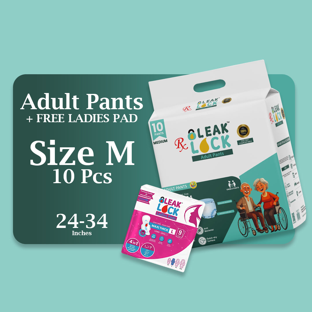 Leak Lock Adult Pants (M)- 10 PCS + Free Ladies Pads