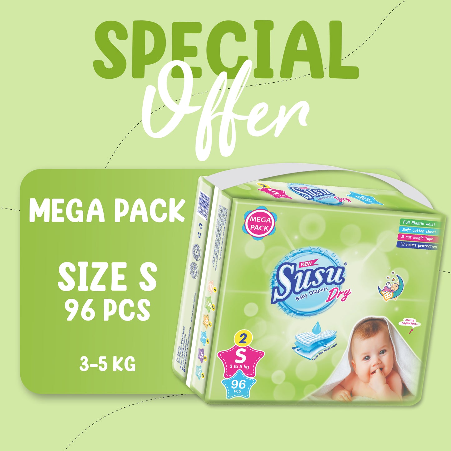 NEW SUSU DRY MEGA (S)-96 PCS