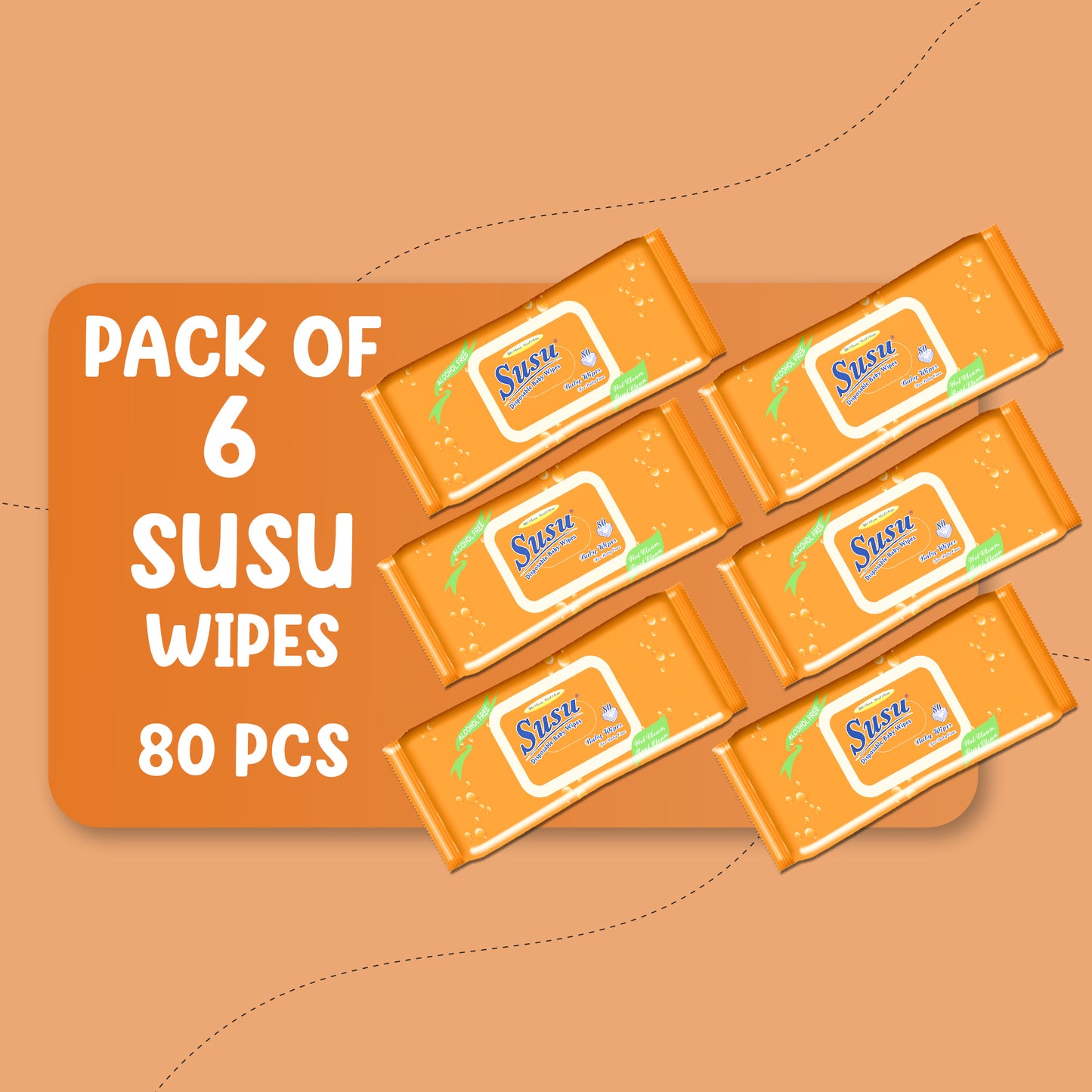 LID OPEN PACK 80'S SUSU WIPES BUNDLE PACK OF 6 PKS