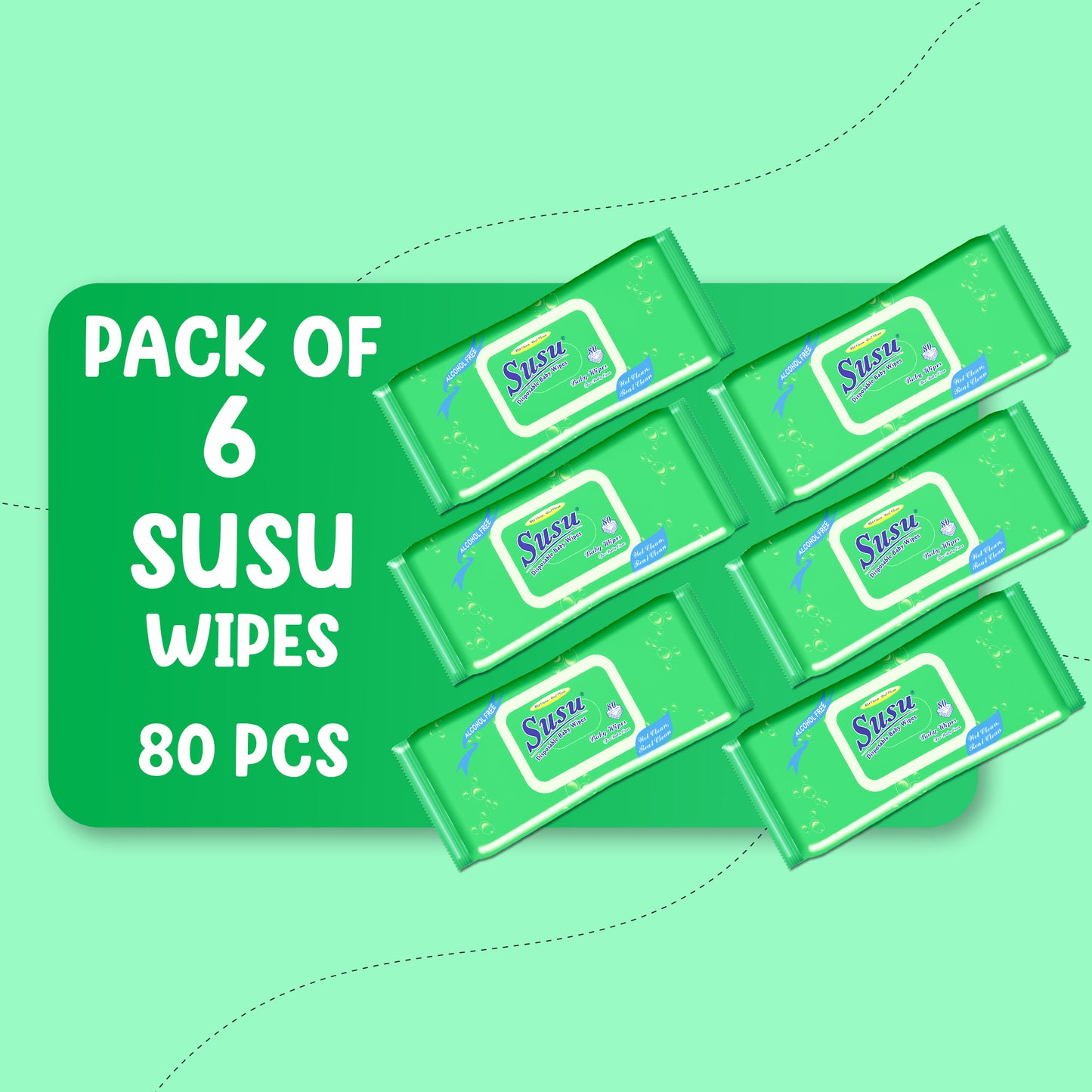 LID OPEN PACK 80'S SUSU WIPES BUNDLE PACK OF 6 PKS