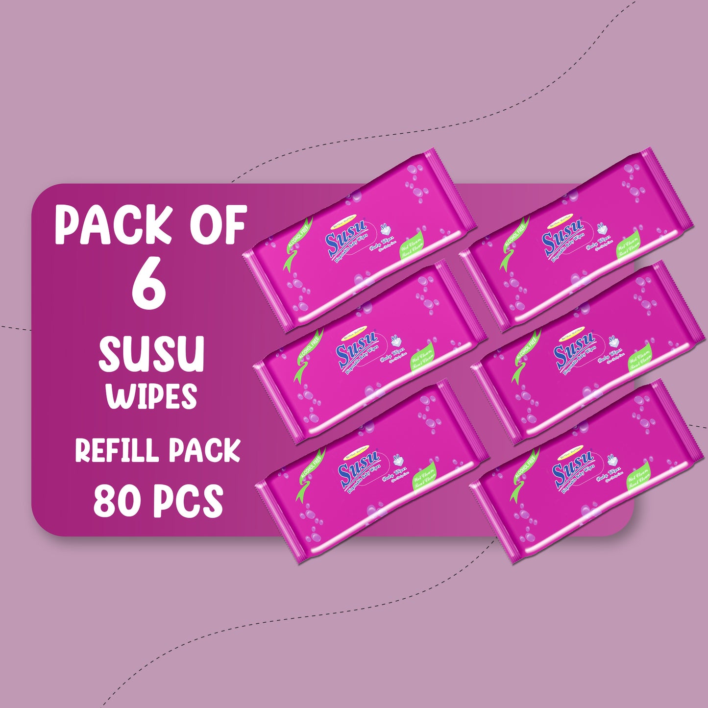 REFILL PACK 80'S SUSU WIPES BUNDLE PACK OF 6 PKS