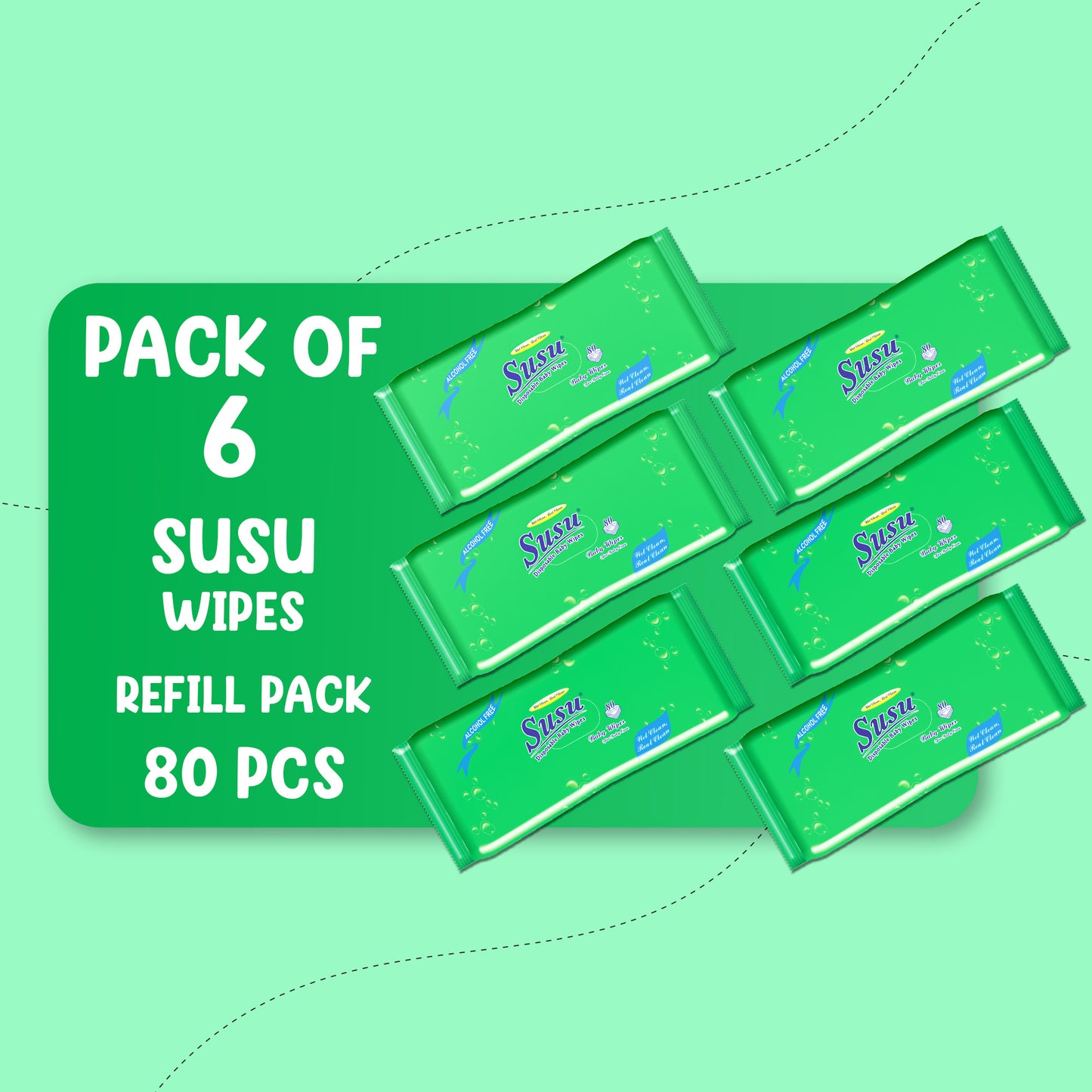 REFILL PACK 80'S SUSU WIPES BUNDLE PACK OF 6 PKS