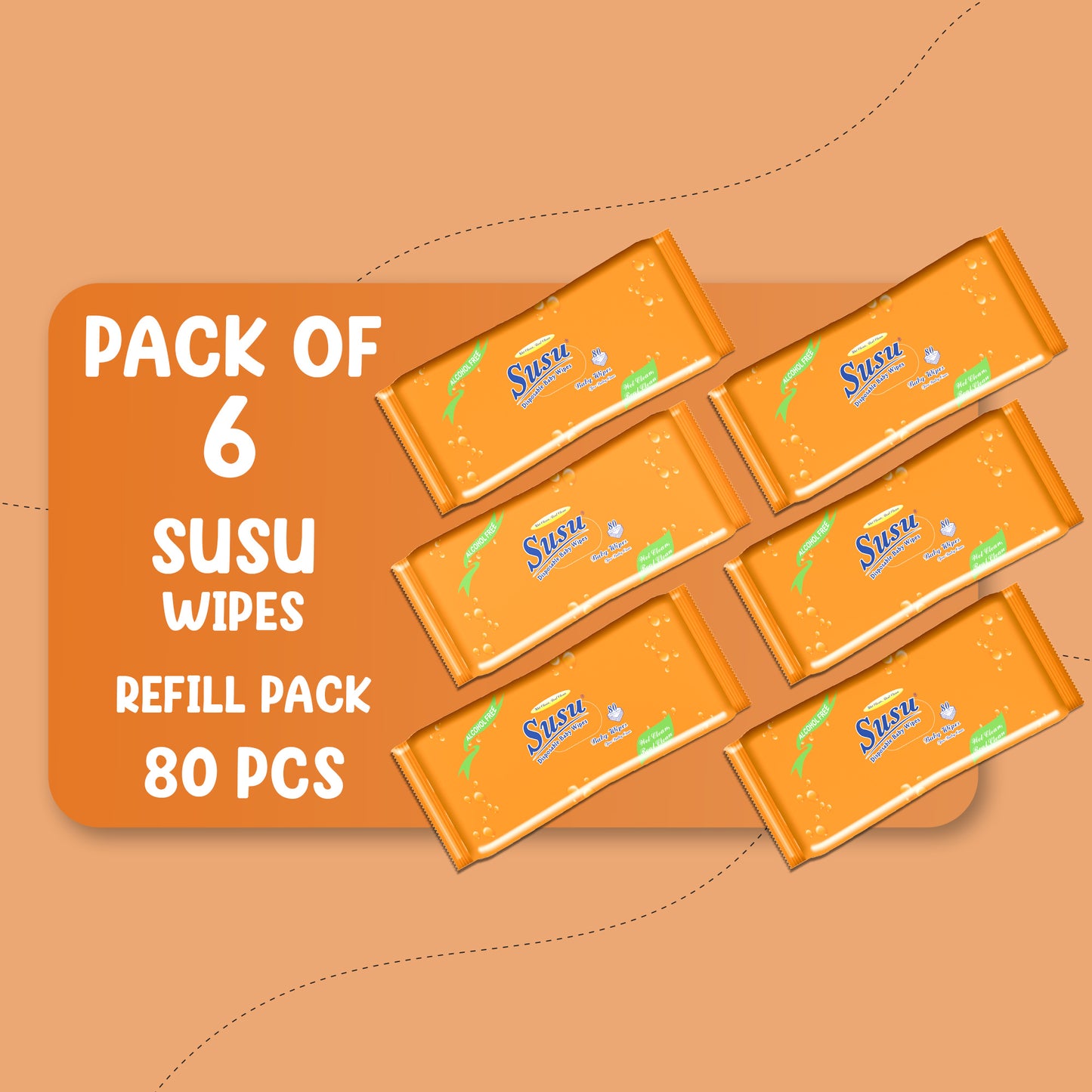 REFILL PACK 80'S SUSU WIPES BUNDLE PACK OF 6 PKS