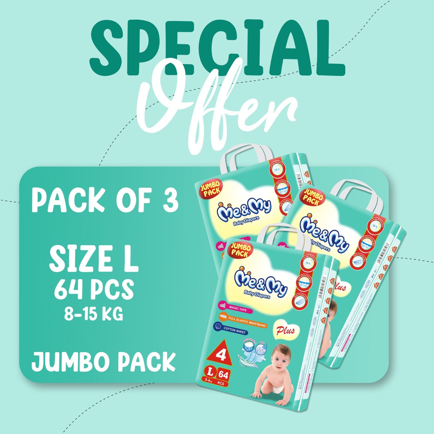 ME&MY PLUS JUMBO (L)-64 PCS BUNDLE PACK OF 3