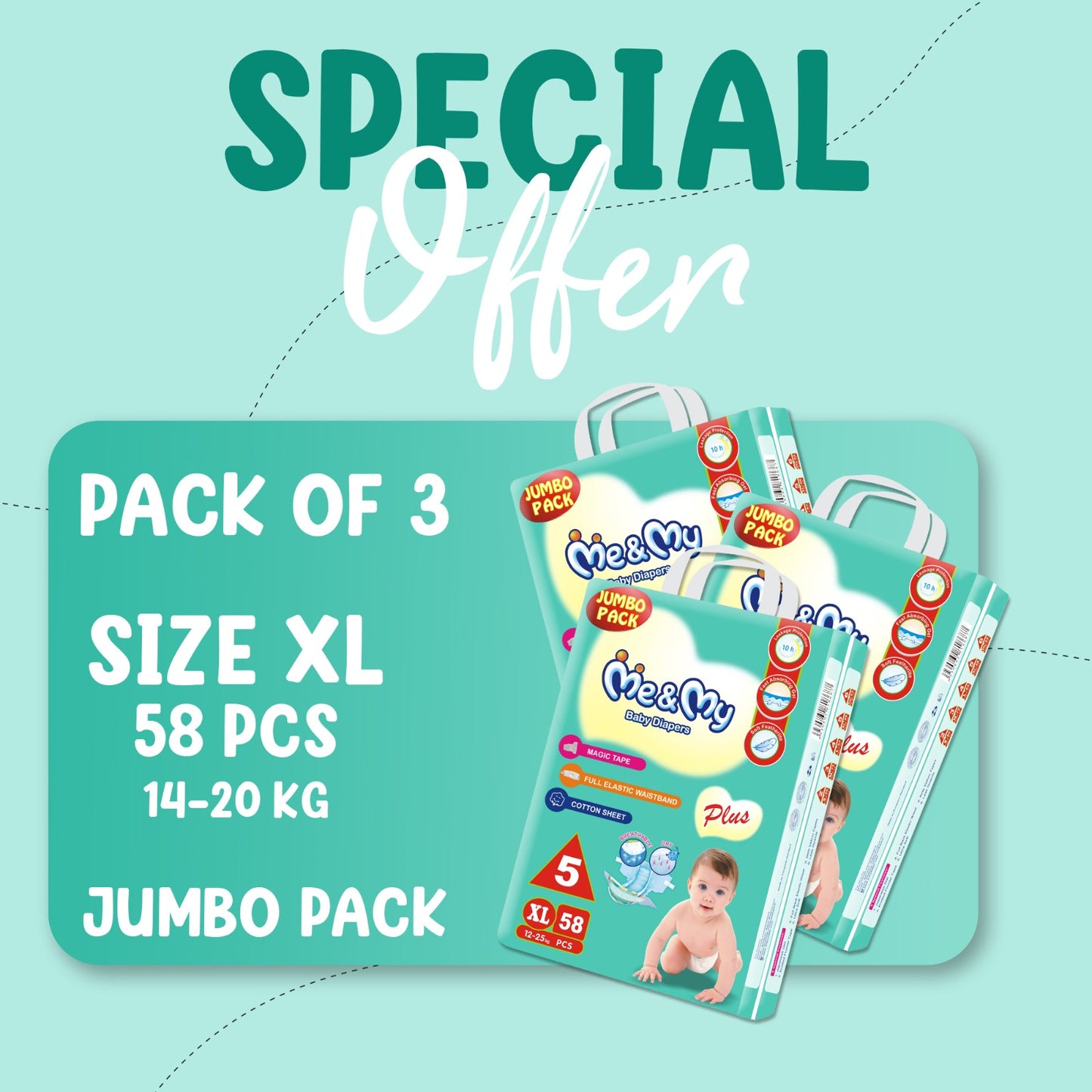 ME&MY PLUS JUMBO (XL)-58 PCS BUNDLE PACK OF 3