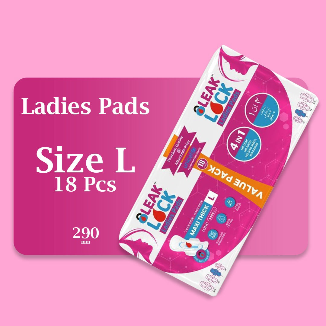 LEAK LOCK LADIES PADS (L). 18 PCS