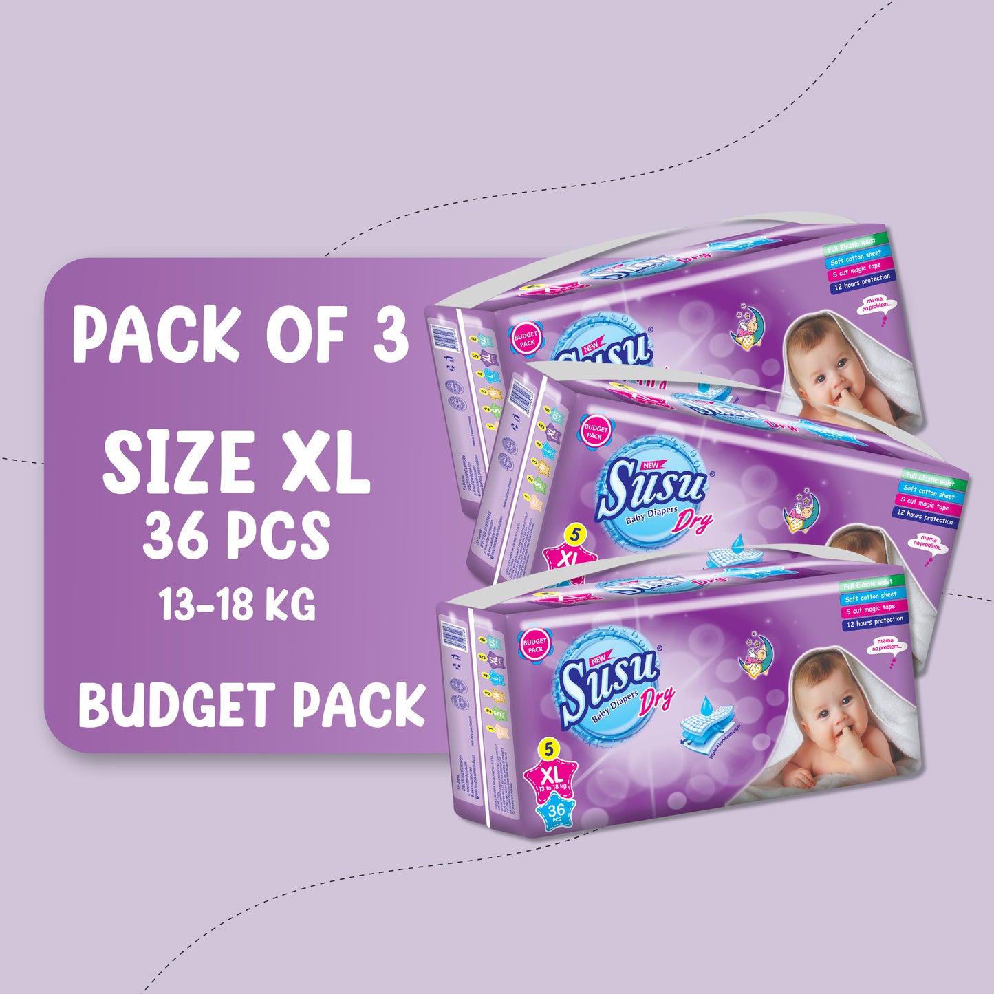NEW SUSU DRY (XL)-36 PCS BUDGET BUNDLE PACK OF 3