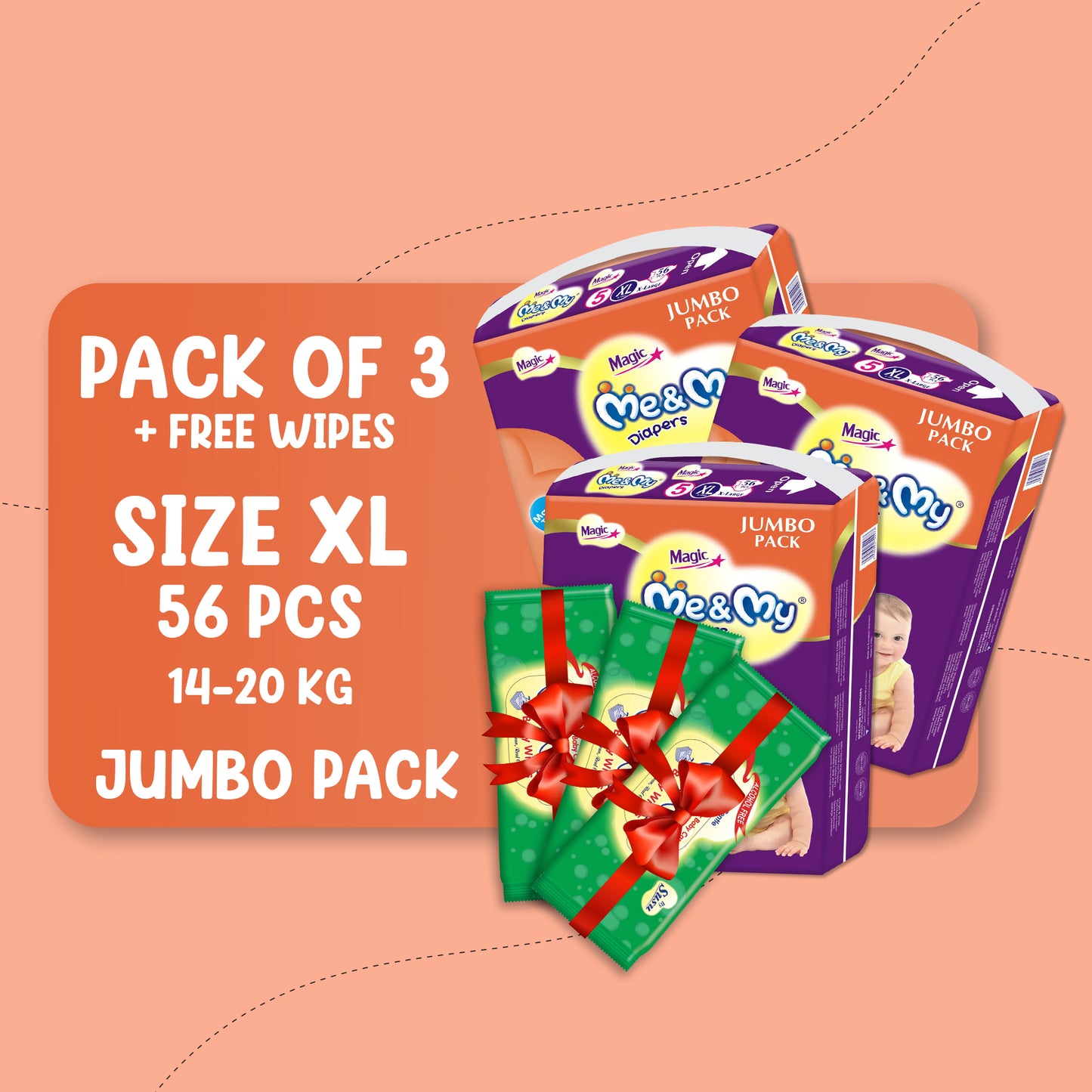 ME & MY MAGIC JUMBO (XL)-56 PCS BUNDLE PACKS OF 3 + Free Wipes