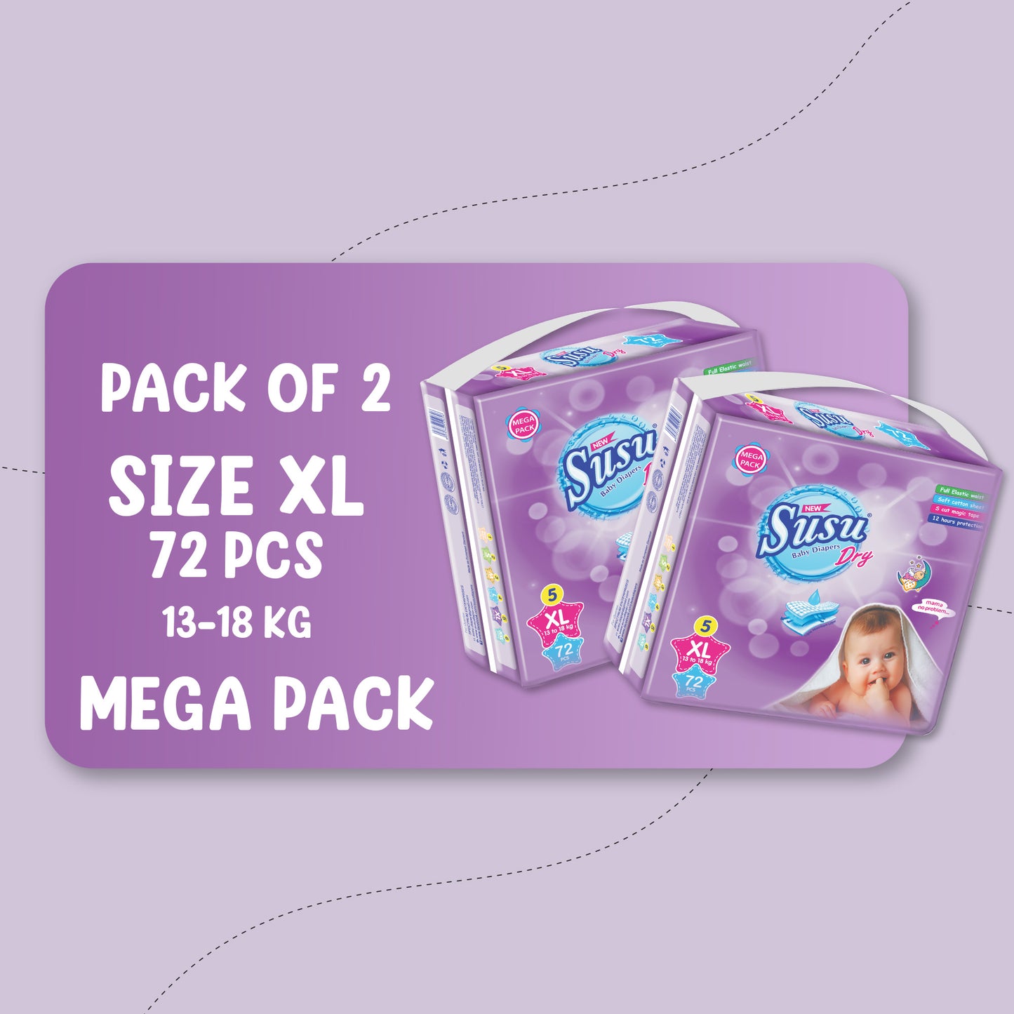 NEW SUSU DRY MEGA (XL)-72 PCS BUNDLE PACKS OF 2