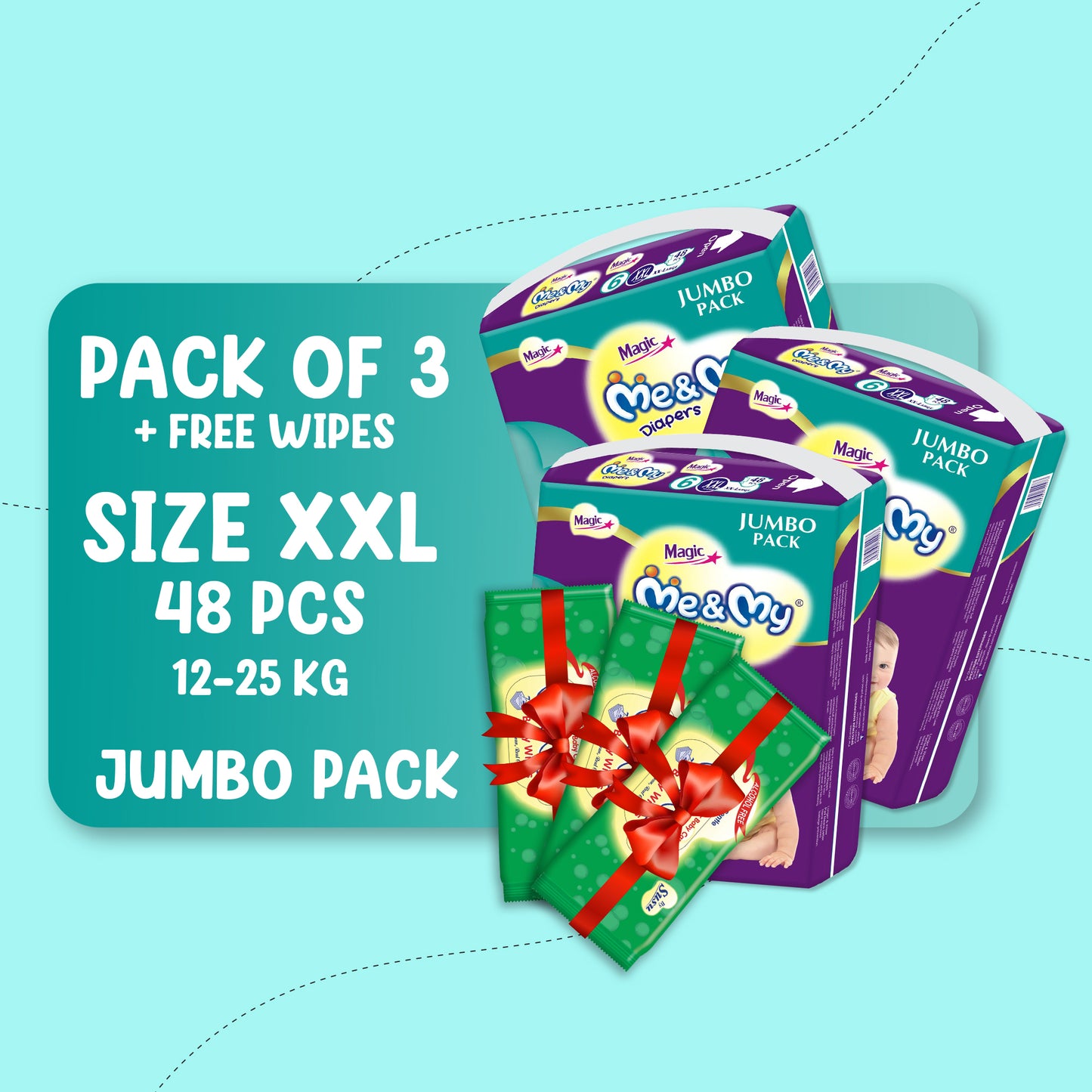 ME & MY MAGIC JUMBO (XXL)-48 PCS BUNDLE PACKS OF 3 + Free Wipes
