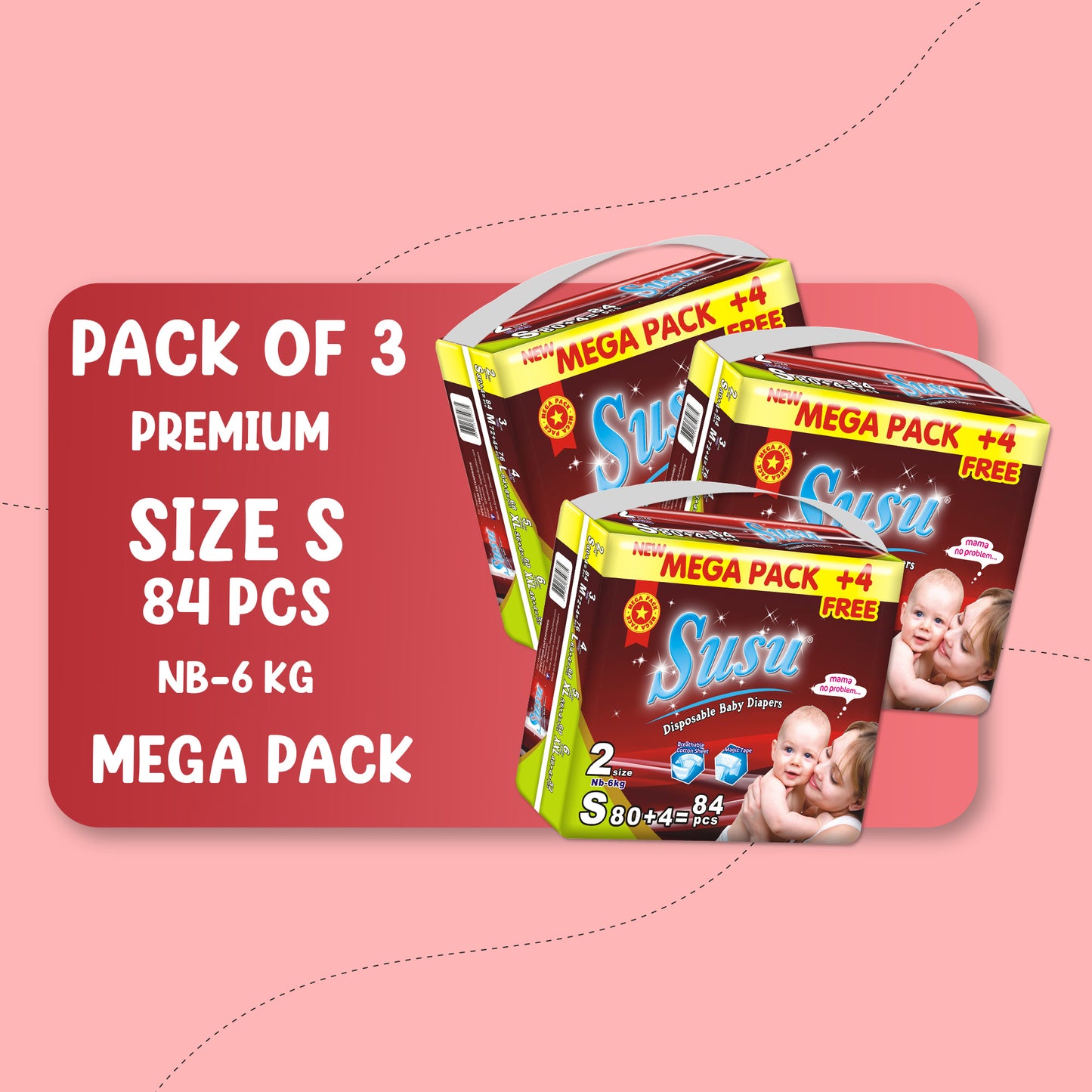 SUSU MEGA PREMIUM (S)-84 PCS BUNDLE PACK OF 3