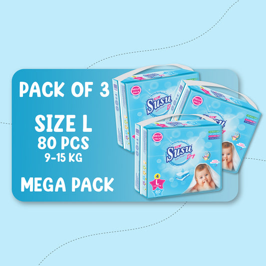 NEW SUSU DRY MEGA (L)-80 PCS BUNDLE PACKS OF 3