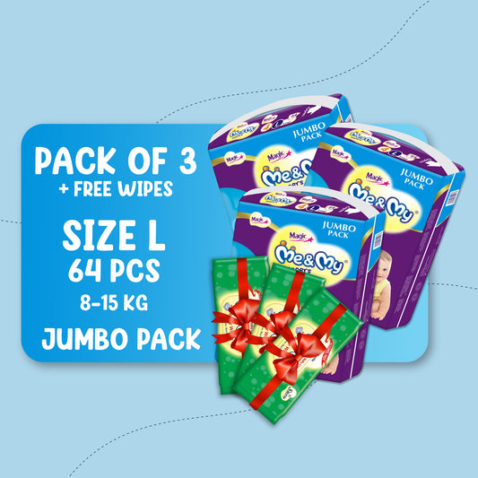 ME & MY MAGIC JUMBO (L)-64 PCS BUNDLE PACKS OF 3 + Free Wipes