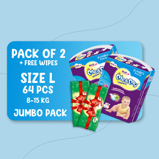 ME & MY MAGIC JUMBO (L)-64 PCS BUNDLE PACKS OF 2 + Free Wipes