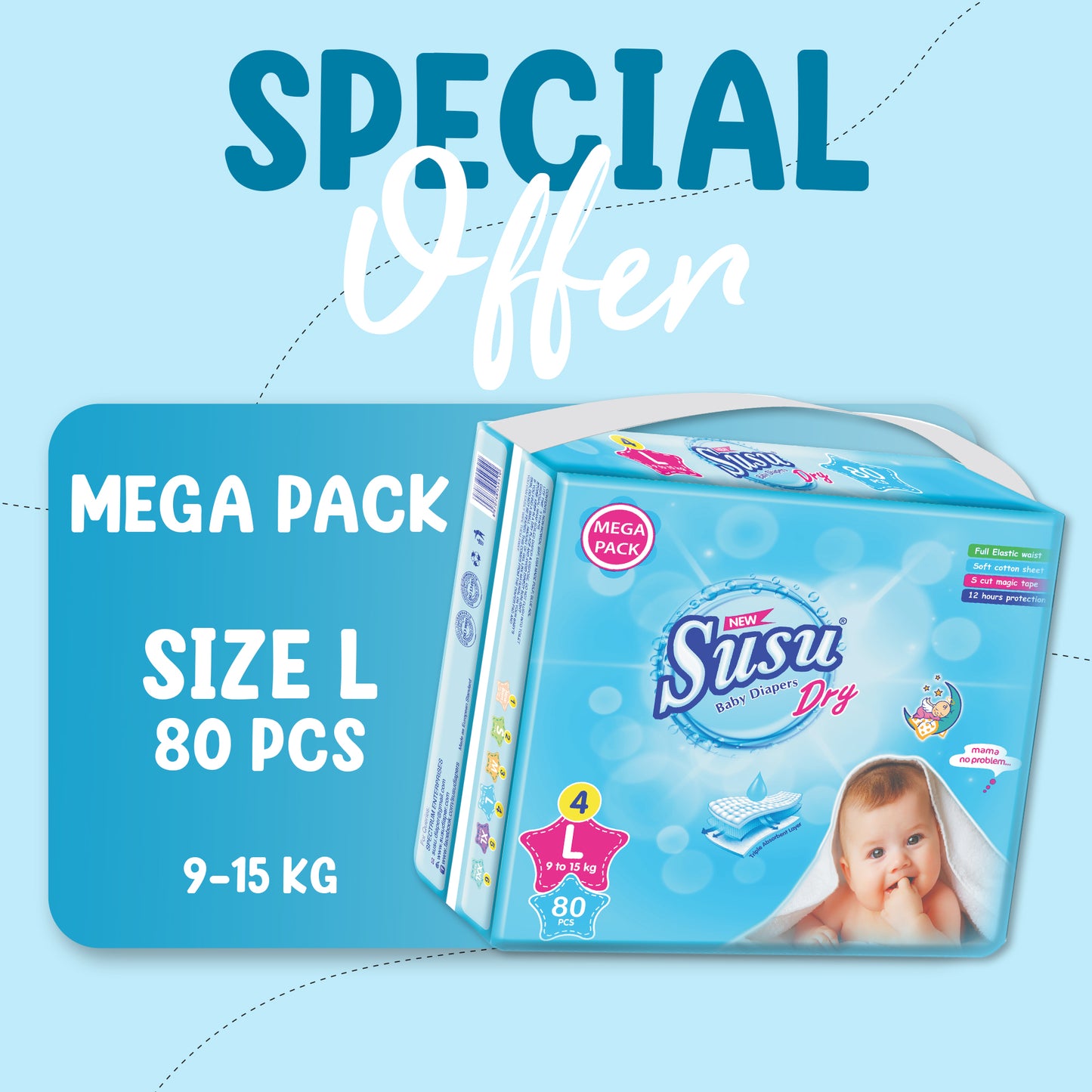 NEW SUSU DRY MEGA (L) -80 PCS