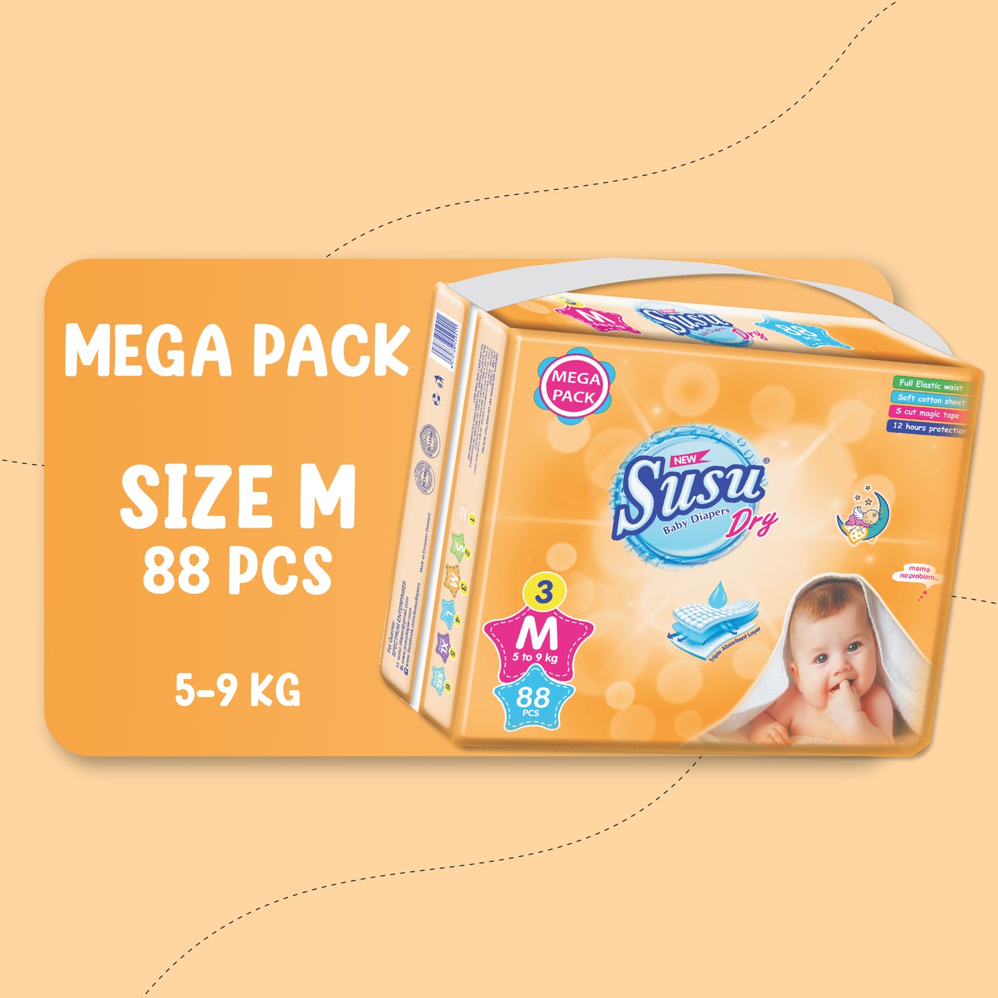 NEW SUSU DRY MEGA (M)- 88 PCS