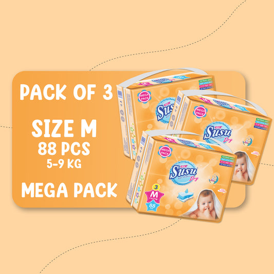 NEW SUSU DRY MEGA (M)-88 PCS BUNDLE PACKS OF 3