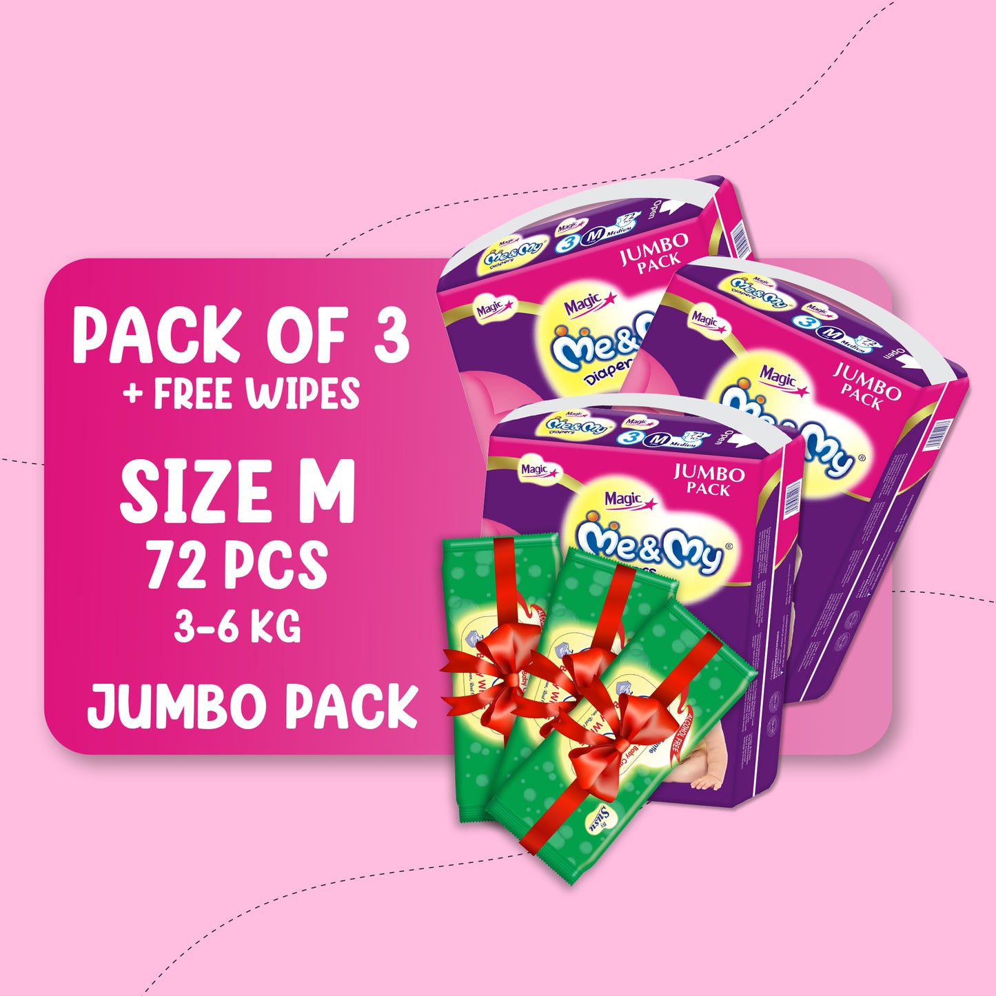 ME & MY MAGIC JUMBO (M)- 72 PCS BUNDLE PACKS OF 3 + Free Wipes