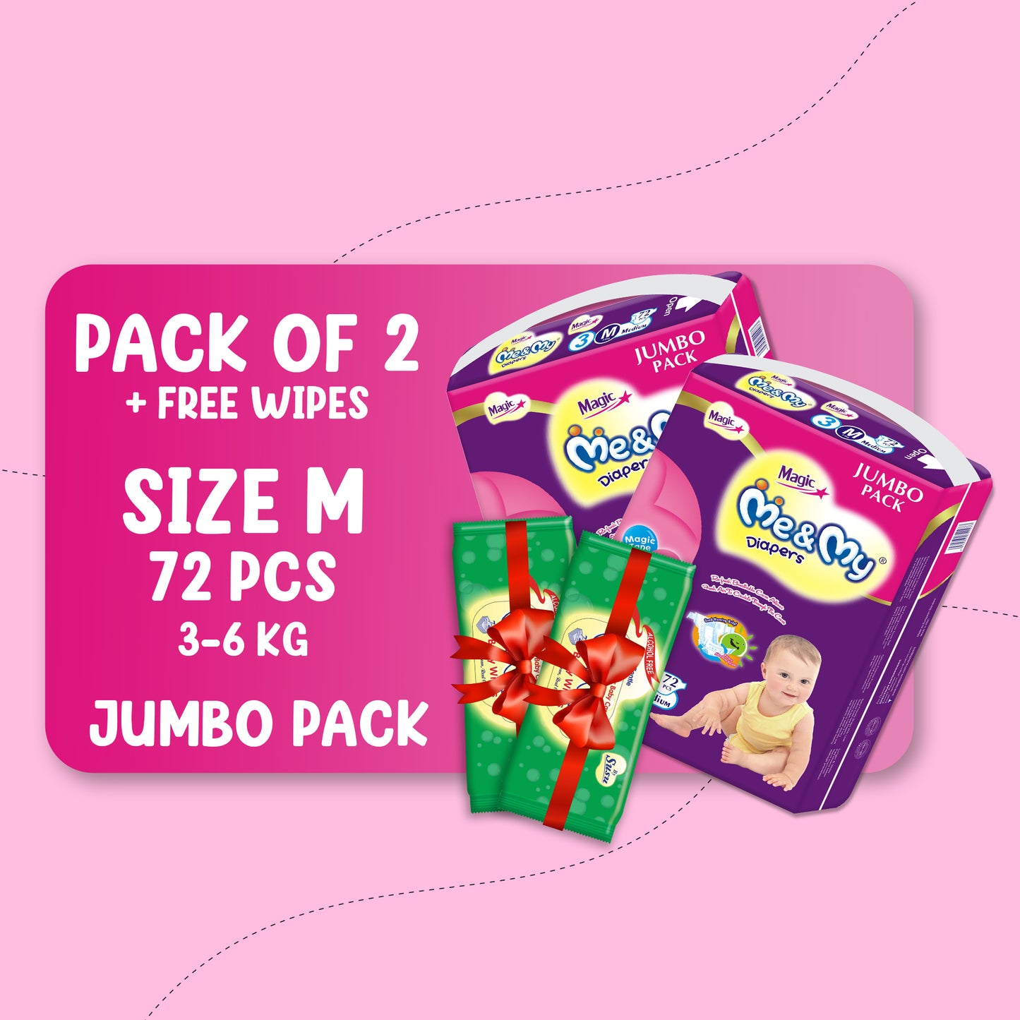 ME & MY MAGIC JUMBO (M)- 72 PCS BUNDLE PACKS OF 2 + Free Wipes
