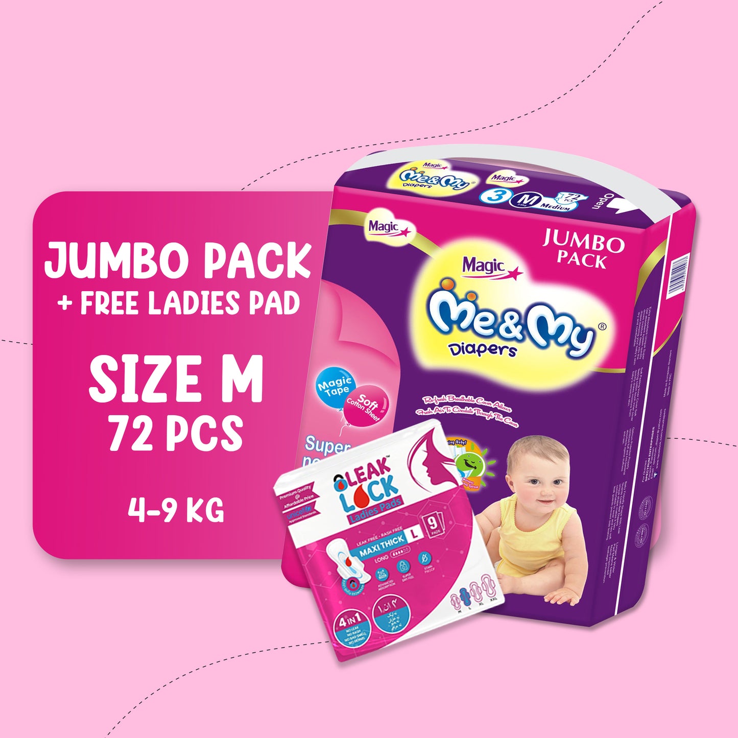 ME & MY MAGIC JUMBO (M)- 72 PCS + Free Ladies Pads