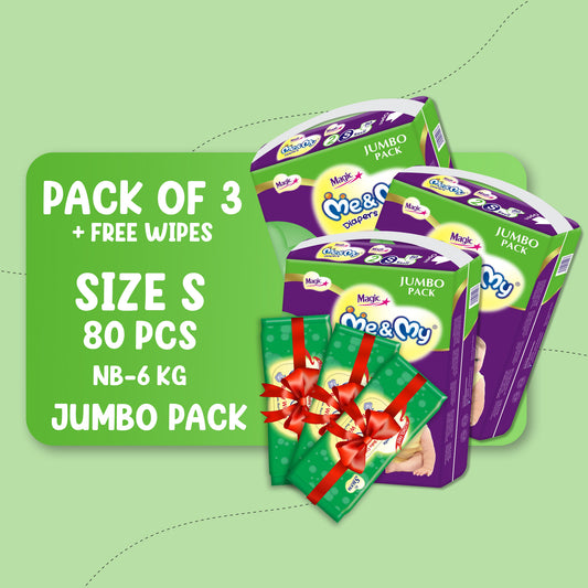 ME & MY MAGIC JUMBO (S)-80 PCS BUNDLE PACKS OF 3 + Free Wipes