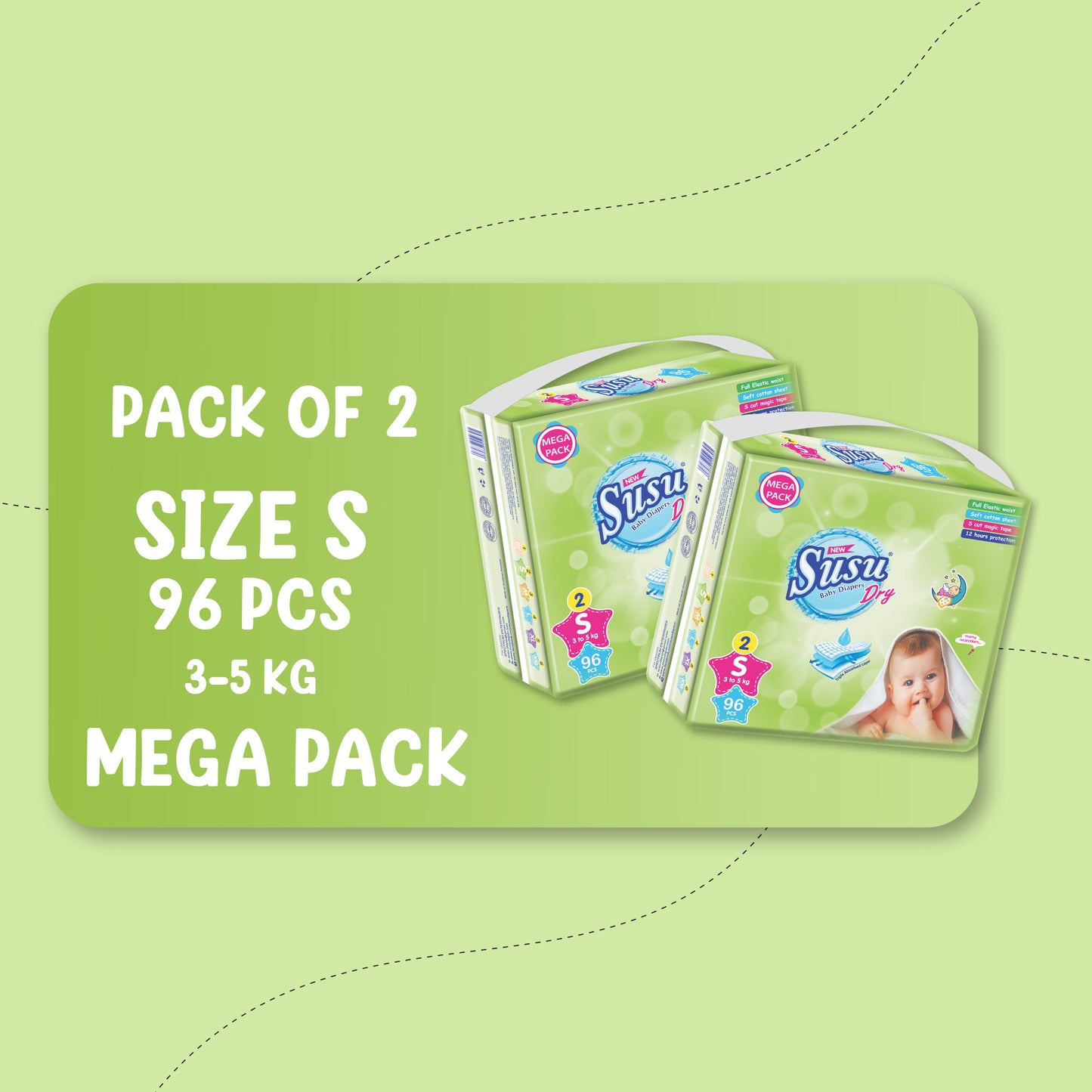 NEW SUSU DRY MEGA (S)-96 PCS BUNDLE PACKS OF 2