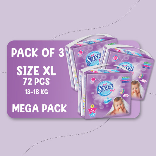 NEW SUSU DRY MEGA (XL)-72 PCS BUNDLE PACKS OF 3