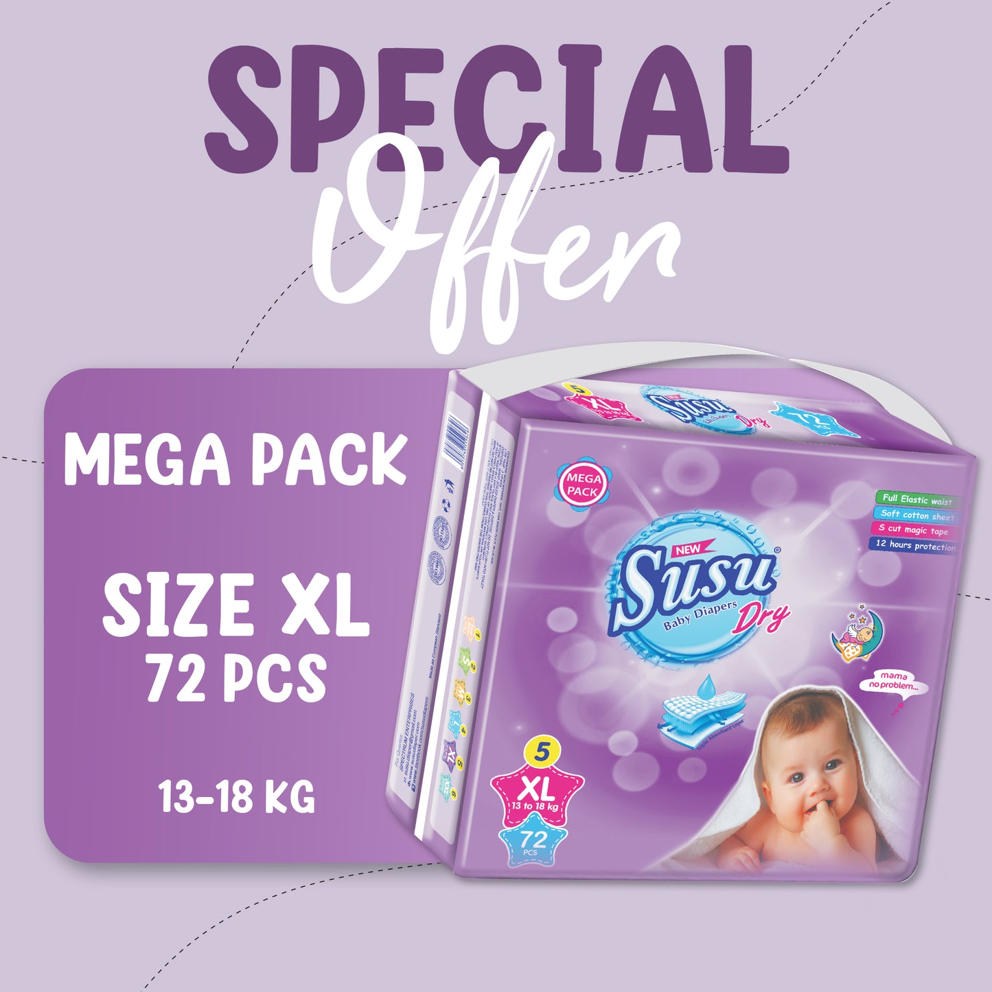 NEW SUSU DRY MEGA (XL)- 72 PCS