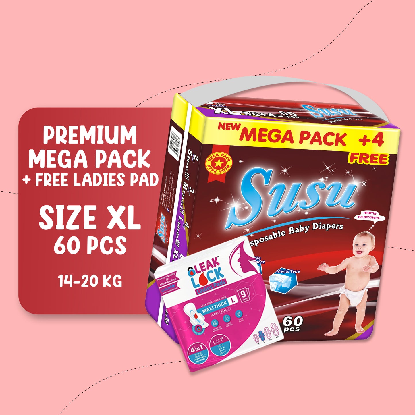SUSU MEGA PACK XL-60 PCS + free Ladies Pad