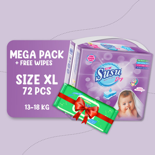 NEW SUSU DRY MEGA (XL)- 72 PCS + FREE WIPES