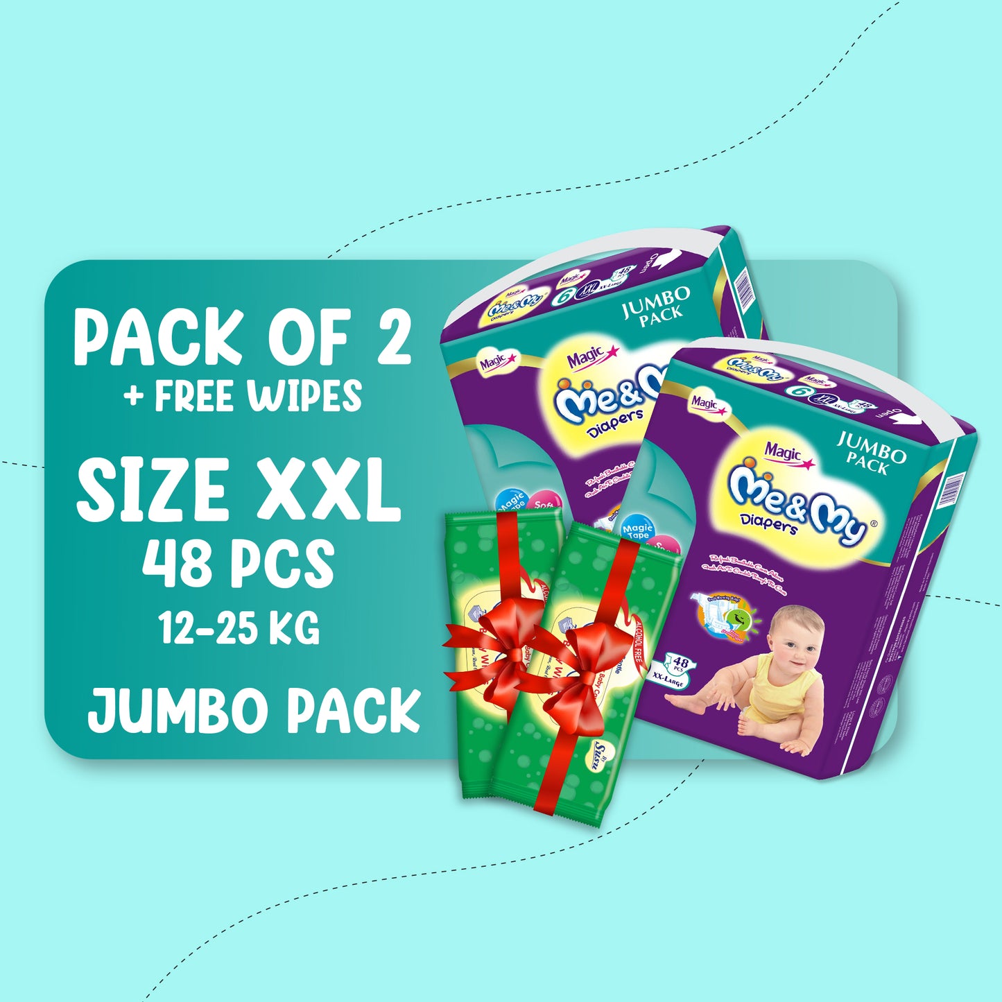 ME & MY MAGIC JUMBO (XXL)-48 PCS BUNDLE PACKS OF 2 + Free Wipes