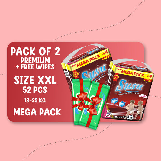 SUSU MEGA PREMIUM (XXL)-52 PCS BUNDLE PACK OF 2 + FREE WIPES