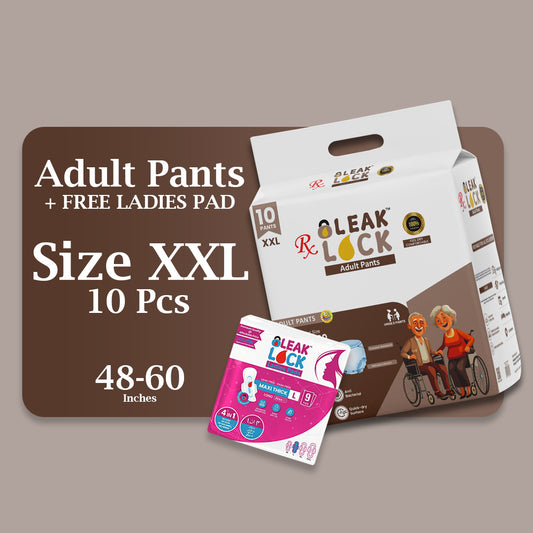 Leak Lock Adult Pants (XXL)- 10 PCS + Free Ladies Pads