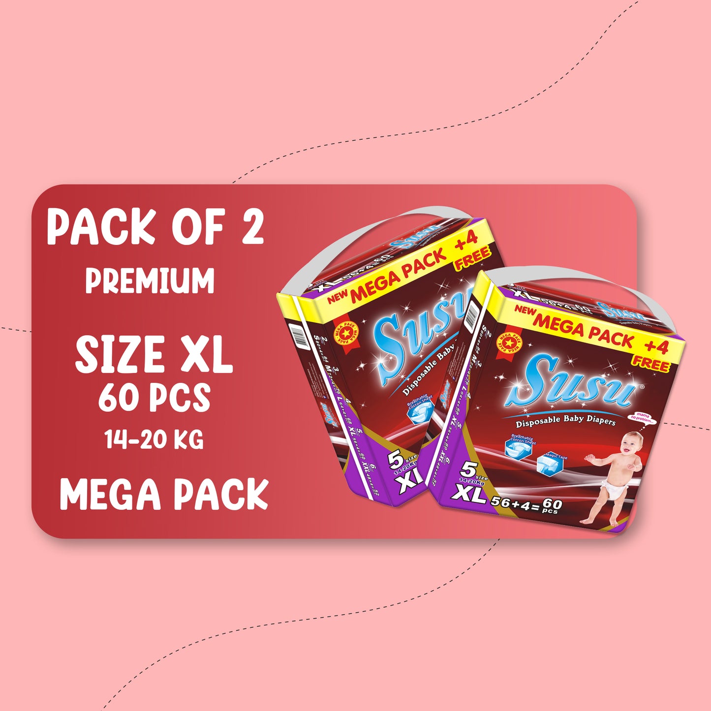 SUSU MEGA PREMIUM (XL)-60 PCS BUNDLE PACK OF 2