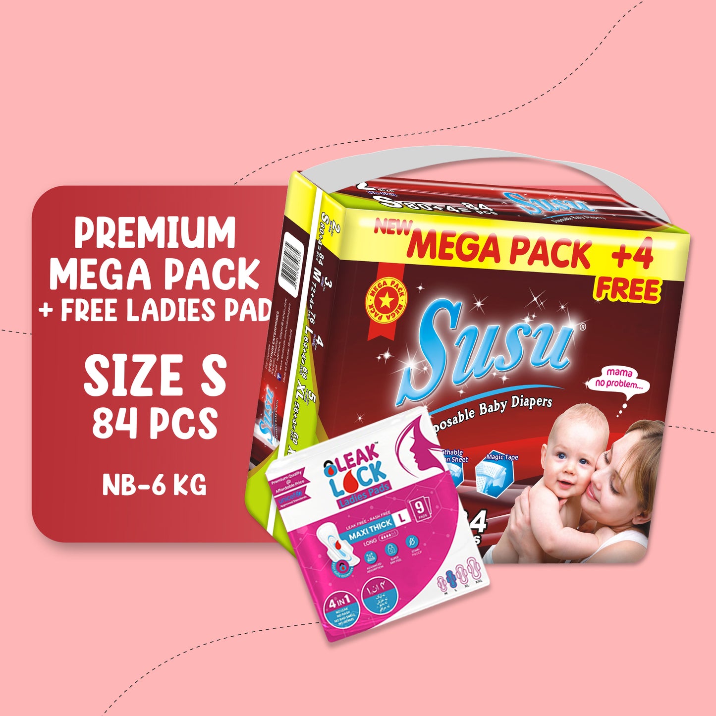 SUSU MEGA PACK S-84 PCS + free Ladies Pad